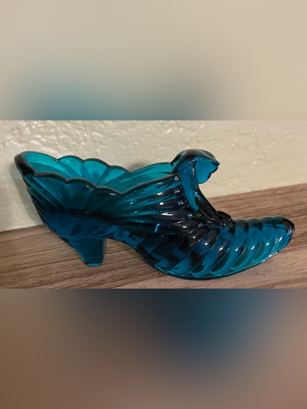 Blue Fenton cat head Glass Decorative Shoe Figurine vintage